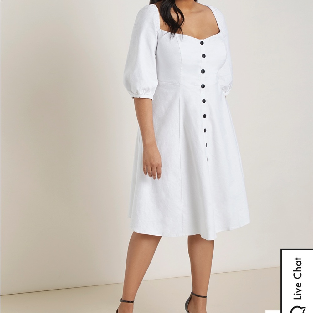 ELOQUII button front, puff sleeve dress